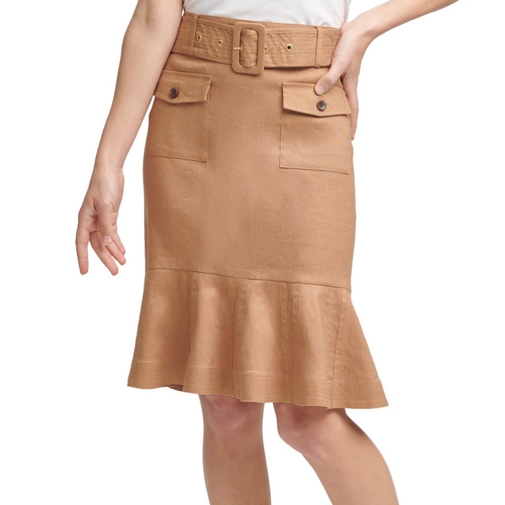 Calvin Klein Ruffle-Hem A-Line Belted Skirt NWT